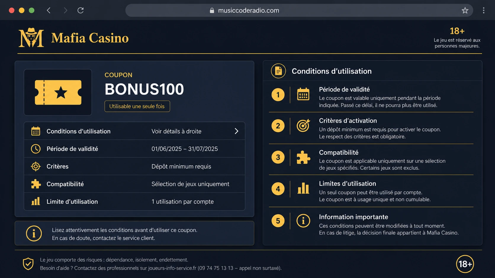Code promo Mafia Casino : comprendre les conditions d’utilisation