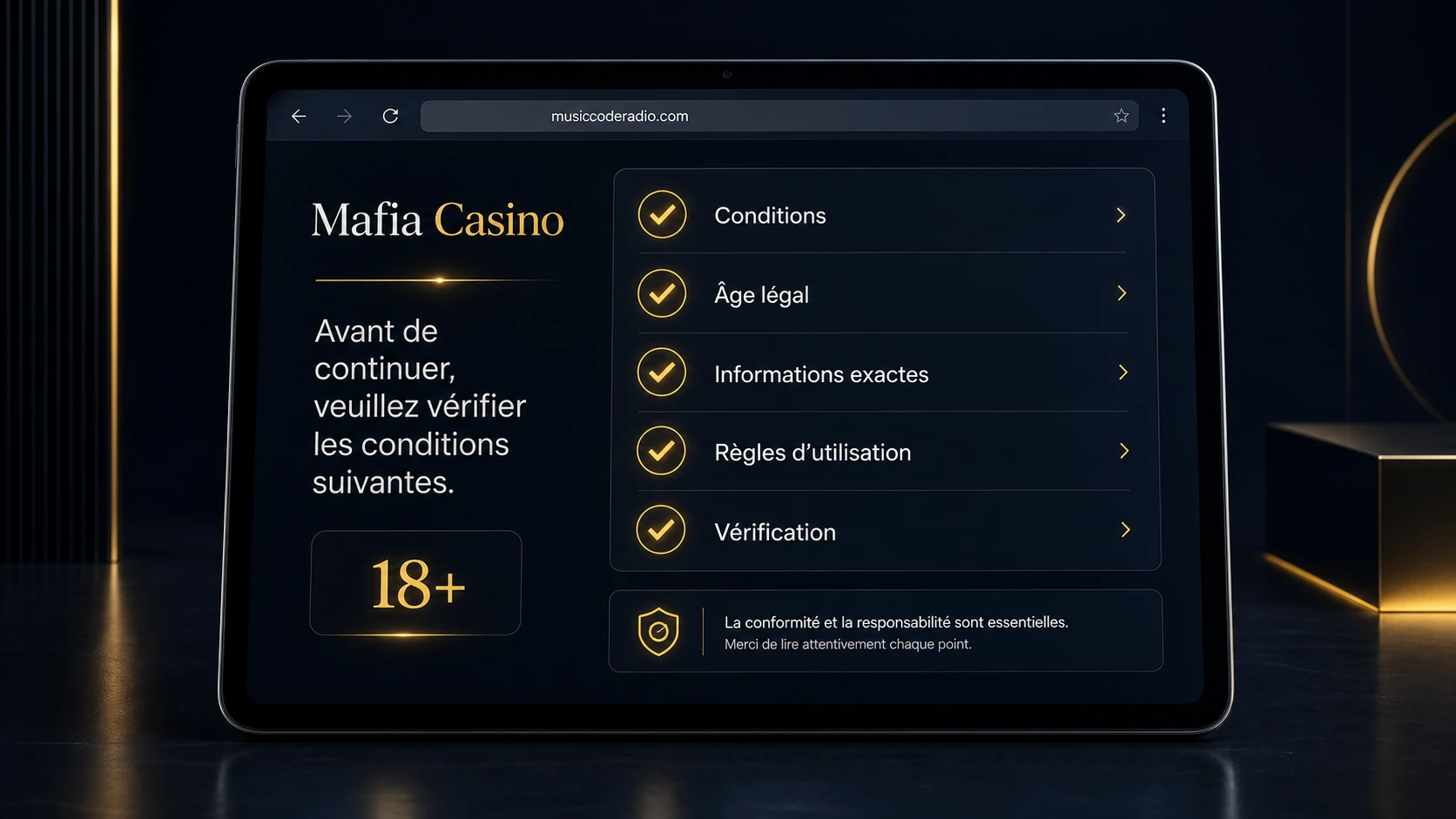 Conditions pour créer un compte